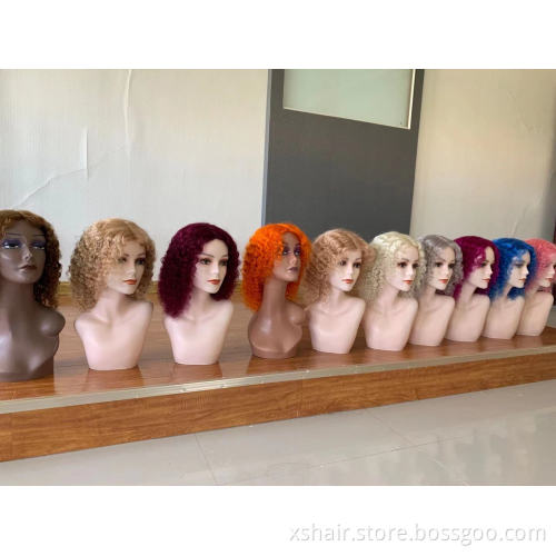 12 Inch Water Waves Fringe Wig For Black Women Raw Brazilian Bob Wigs Human Hair Lace Front Wholesale Short Curly Wigs